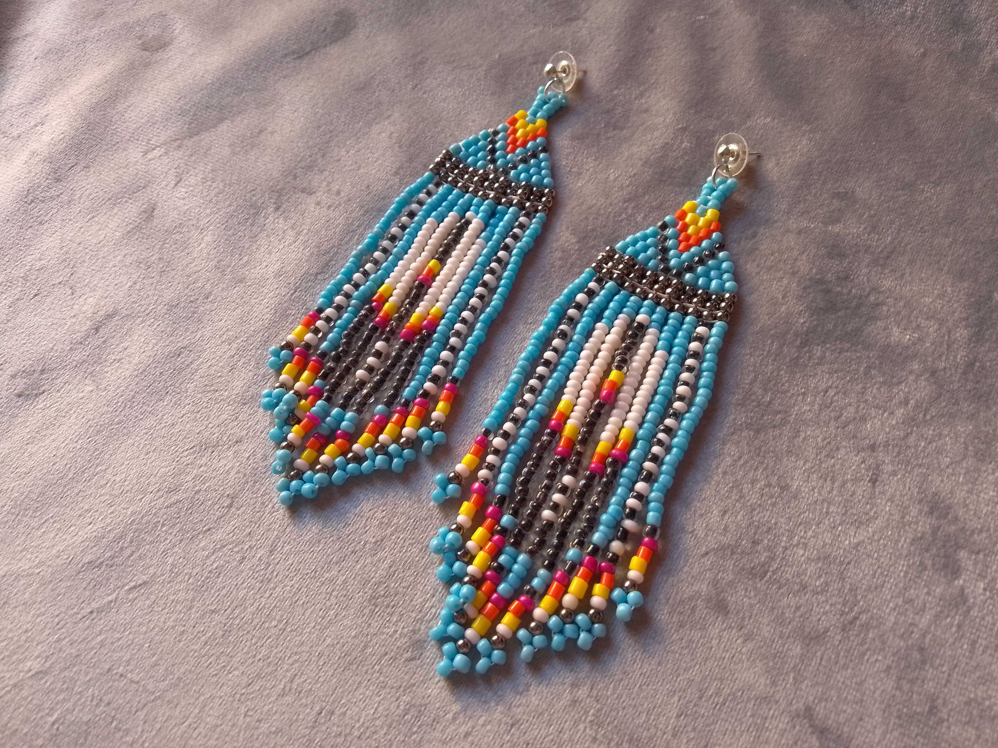 Handmade Earrings Long Bangs Ethnic Native Americans Pattern Size ONE SIZE - 4 Thumbnail