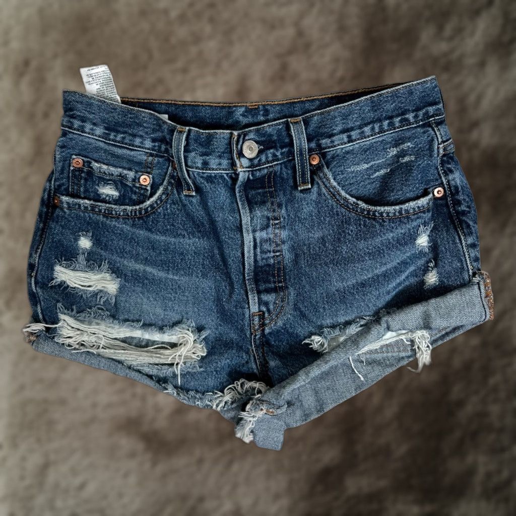 Levi's Levi’s 501 Denim Jean Shorts 28 Blue Daisy Dukes Denim 5-Pocket Cut-Off Jean Shorts Womens Size 28" / US 6 / IT 42 - 1 Thumbnail