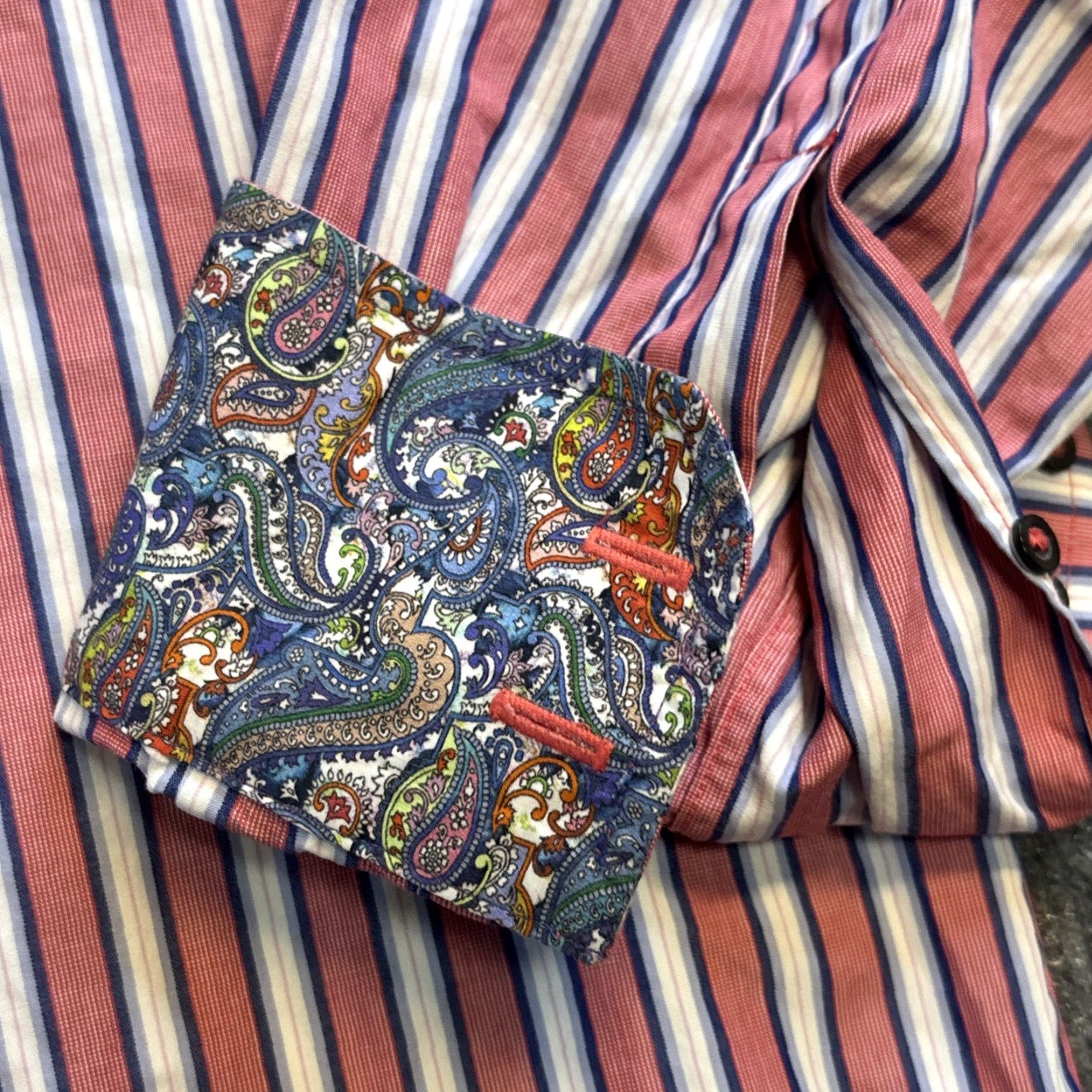 Robert Graham Robert Graham Shirt Mens 44 Pink White Striped Button-Up Collared Contrast Trim Long Sleeve Size US XXL / EU 58 / 5 - 6 Thumbnail