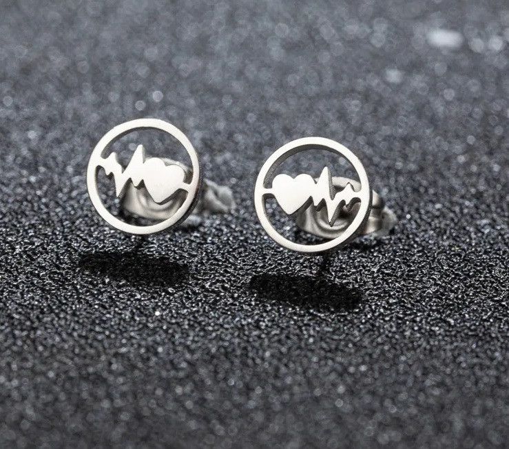Jewelry Electrocardiogram Heart Stud Earrings Charm Earring Gift Size ONE SIZE - 1 Thumbnail