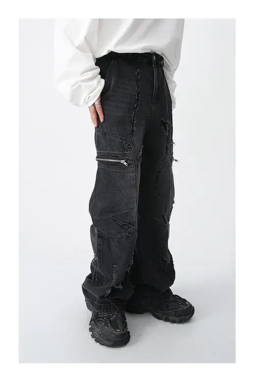 VIBE Baggy Ripped Jeans Frayed Zipper Pockets cargo Pants Hip-hop Size US 32 / EU 48 - 3 Thumbnail