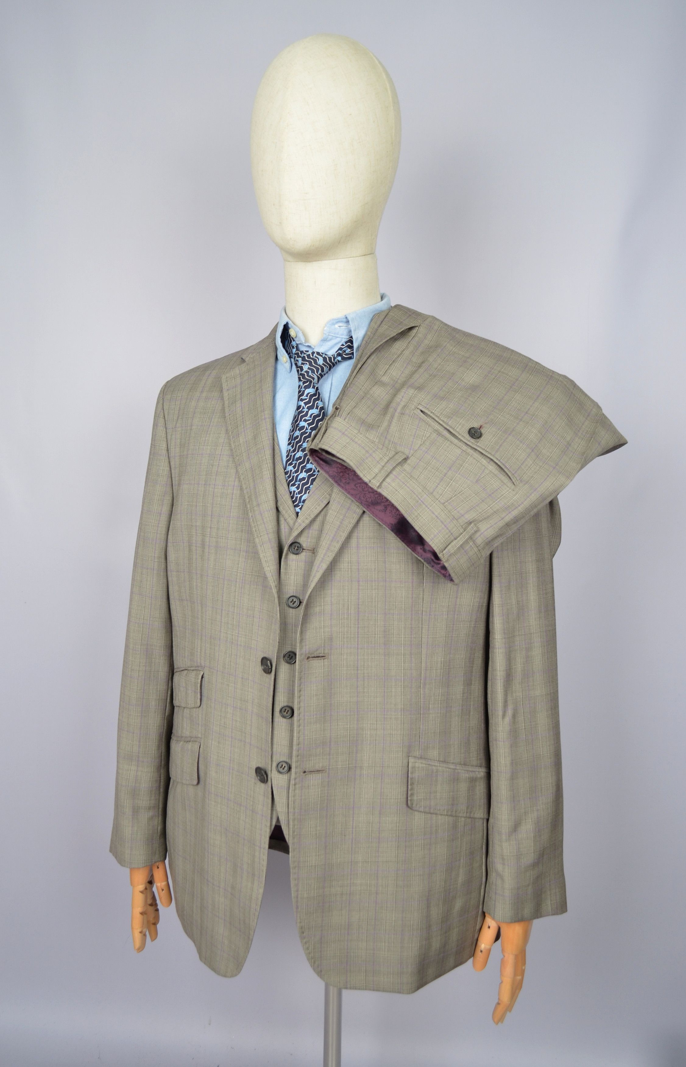 Designer × Ted Baker Ted Baker Endurance Striped Violet 3 Piece Wool Suit US 42 Size 42R - 1 Thumbnail
