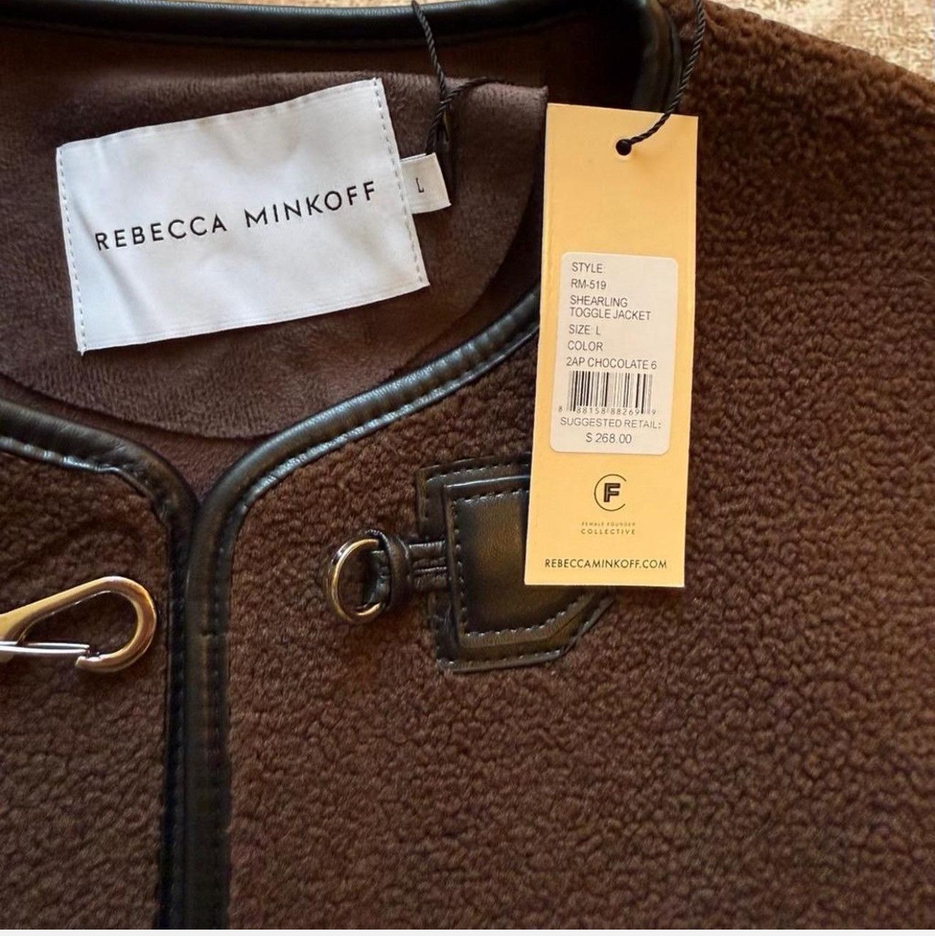 Rebecca Minkoff Rebecca Minkoff Shearling Toggle Jacket Chocolate Brn L NWT Size L / US 10 / IT 46 - 3 Thumbnail