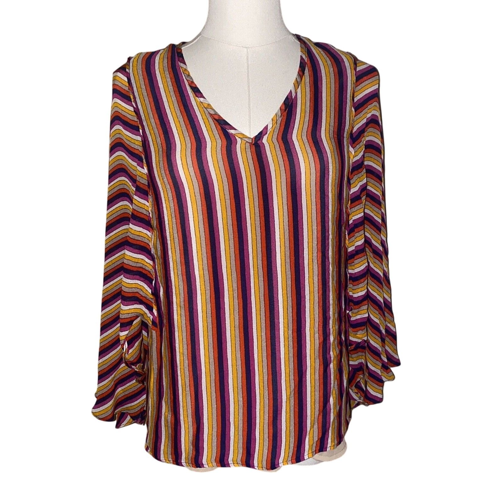 Trina Turk Trina Turk Rainbow Striped Blouse Size XS Flowy Long Sleeve Size XS / US 0-2 / IT 36-38 - 1 Thumbnail