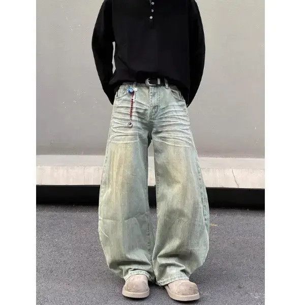Japanese Brand Retro loose dirty dyed cat whisker jeans Size US 32 / EU 48 - 2 Thumbnail