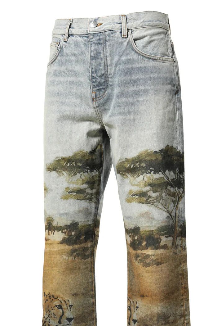 Amiri o1c11t2y0424 Printed Safari Straight Denim Jeans in Blue Size US 34 / EU 50 - 5 Thumbnail