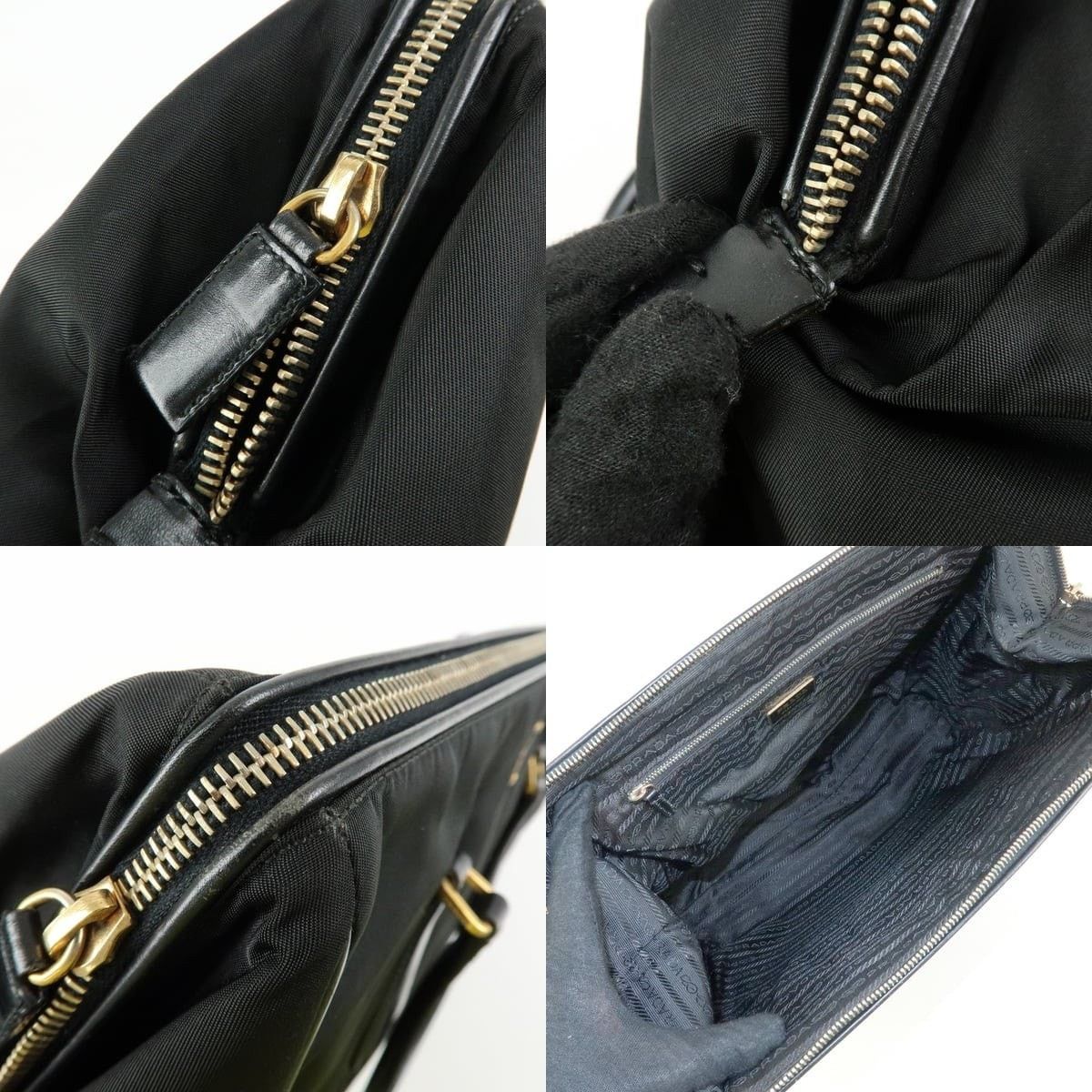 Prada Prada Triangle Logo Nylon Leather Tote Black Size ONE SIZE - 7 Thumbnail