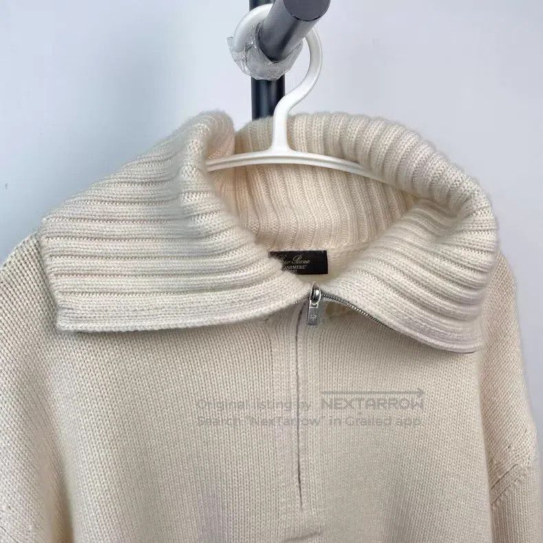 Loro Piana Loro Piana Off-White Half-Zip Cashmere Knit Top Size L / US 10 / IT 46 - 3 Thumbnail