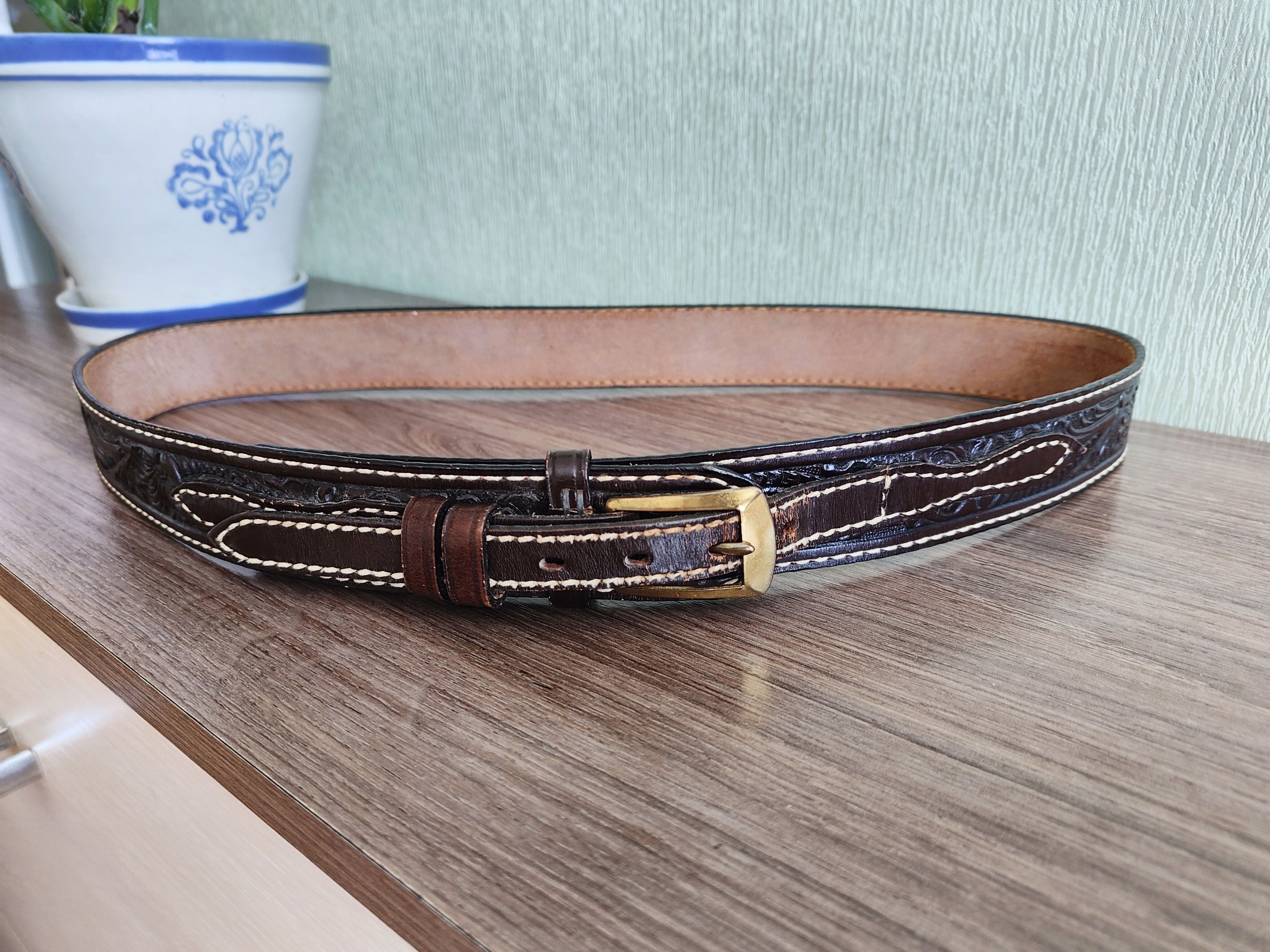 Tony Lama Vintage Tony Lama Leather Belt Made in USA Size ONE SIZE - 4 Thumbnail