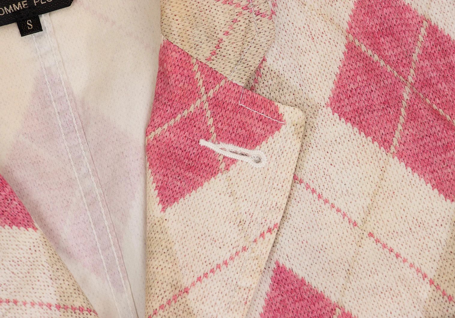 Comme des Garcons Homme Plus Cotton Argyle Knit Transfer Print Jacket Beige Pink S Size US S / EU 44-46 / 1 - 4 Thumbnail