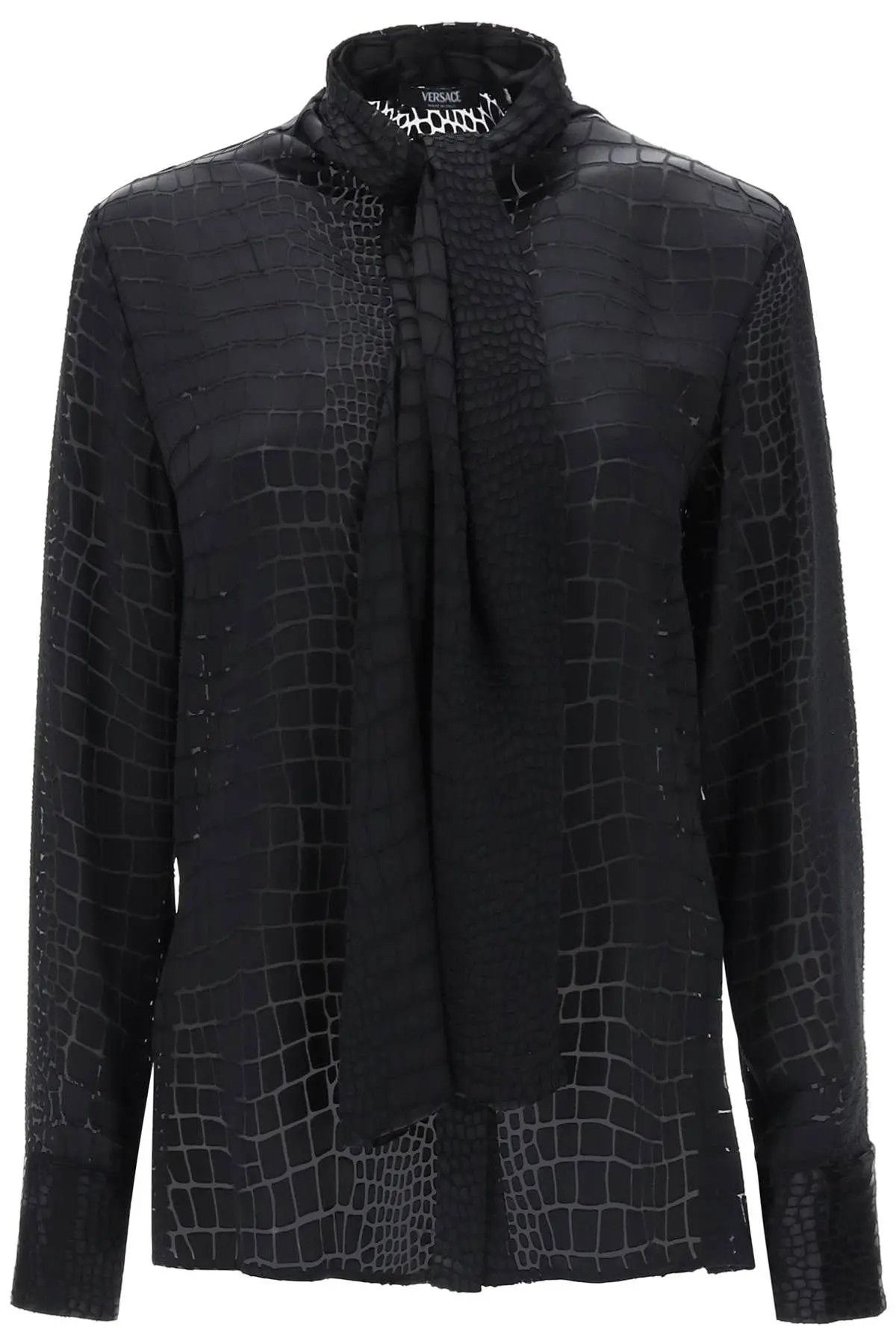 Image of Versace O1S22I1N1223 Tie-Neck Shirt In Black, Women's (Size Small)