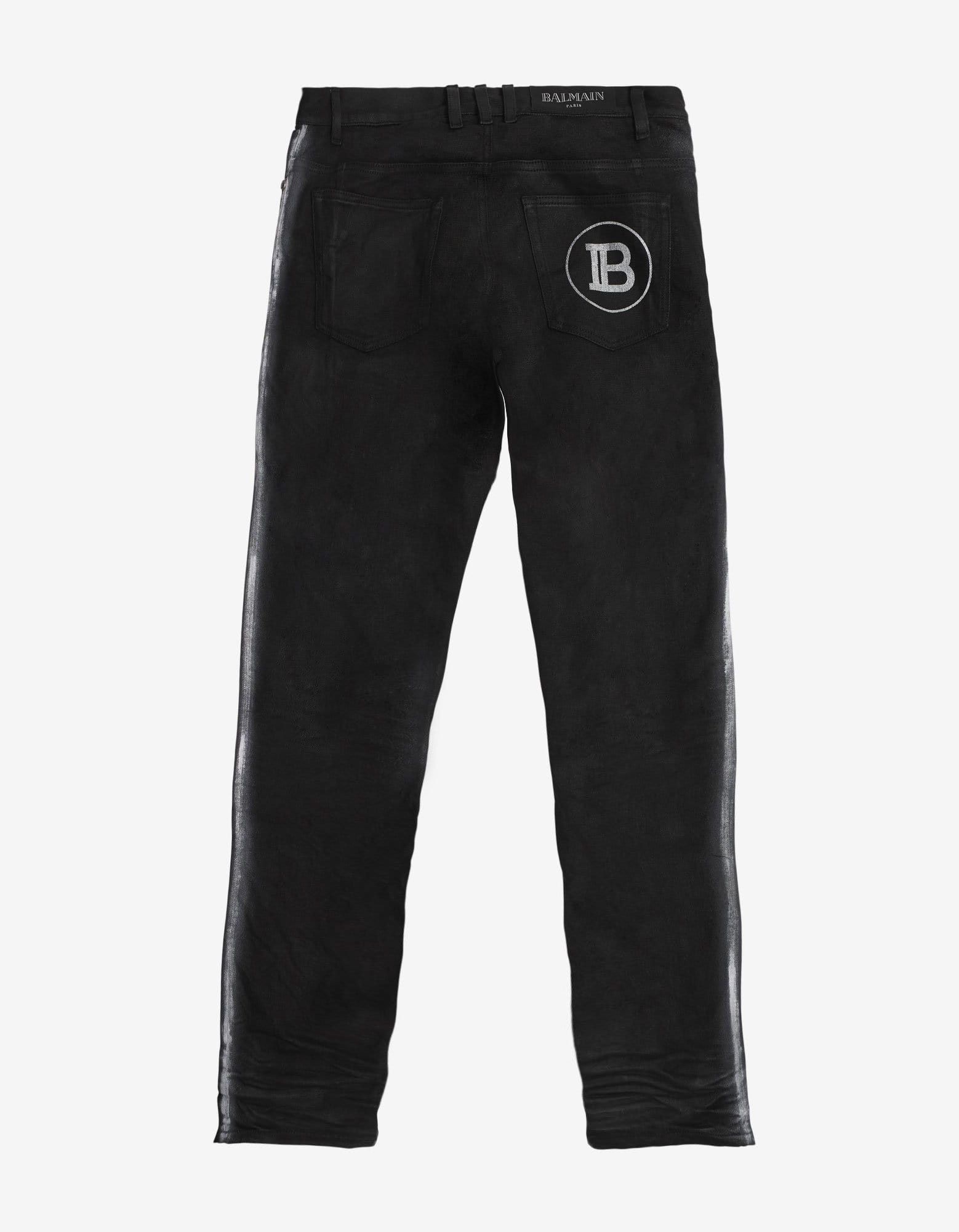 Balmain Balmain Black B Logo Spray Paint Stripe Jeans Size US 32 / EU 48 - 2 Thumbnail