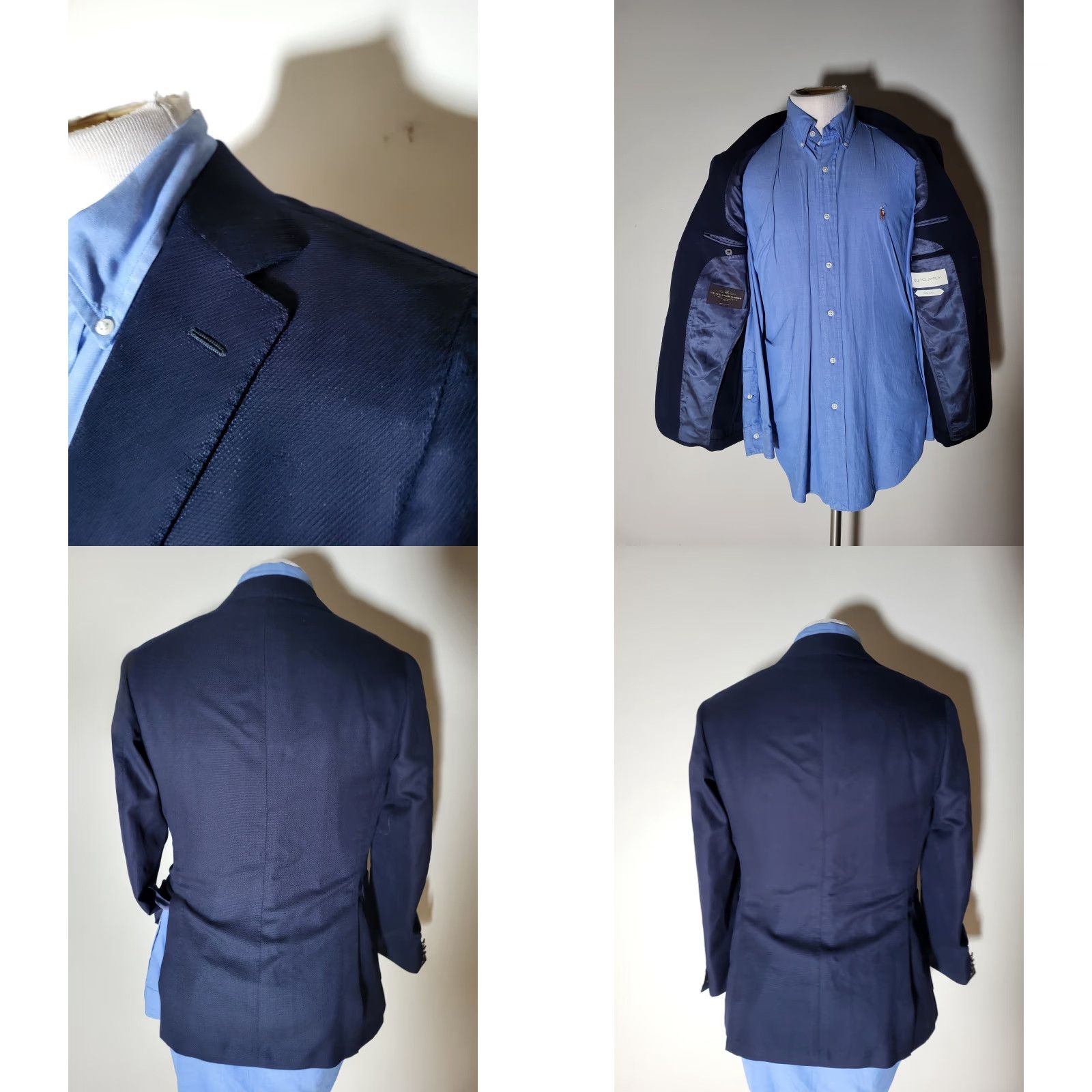 Suitsupply Suitsupply VBC Barberis Hopsack Wool Blazer Jacket Coat 38R Slim Navy Blue Check Two Button Single-Breasted Mens Blazer Size 38R - 8 Thumbnail