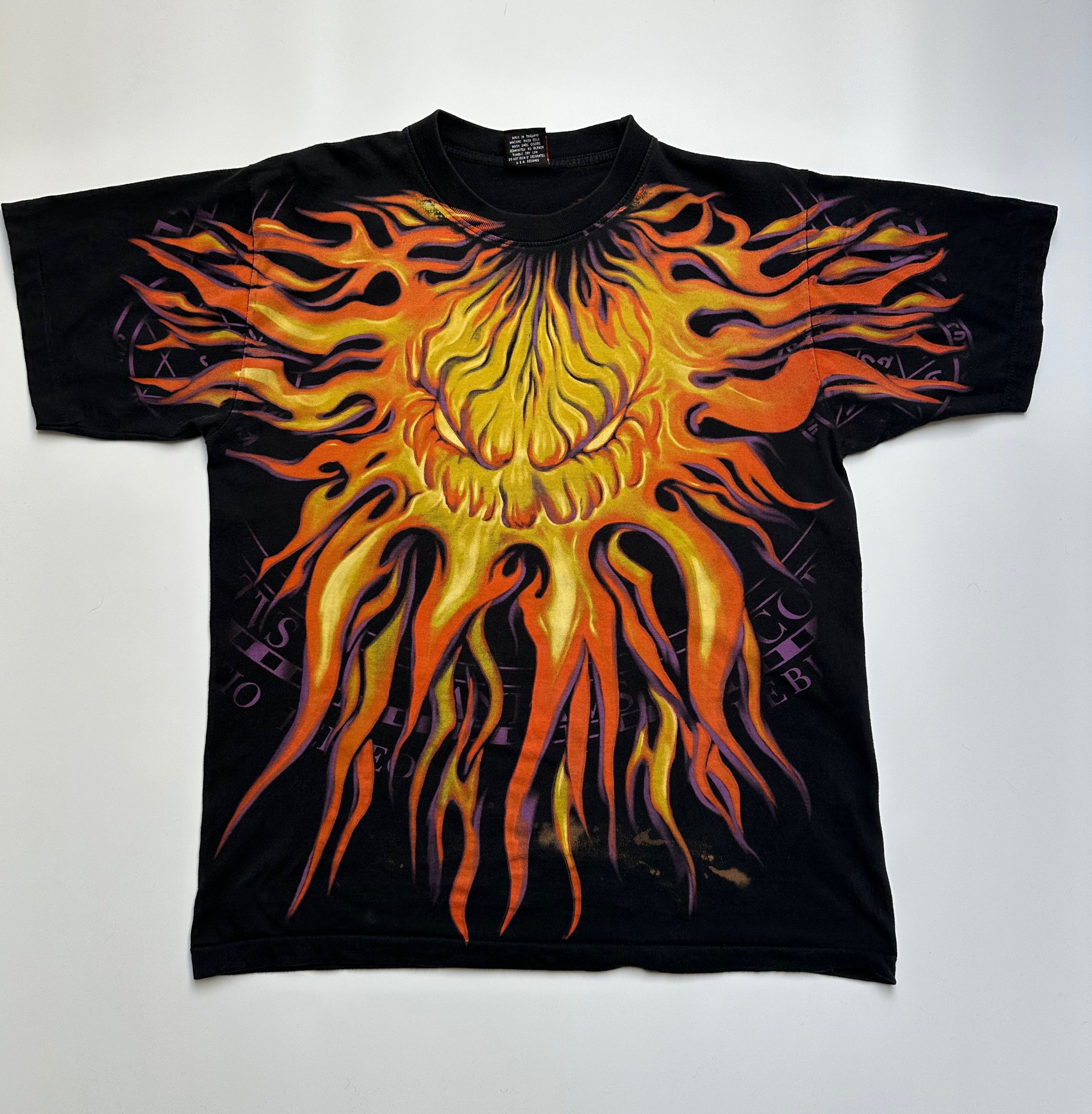 Vintage Vintage Rock Eagle Flame fire t shirt faded black over print Size US L / EU 52-54 / 3 - 2 Thumbnail