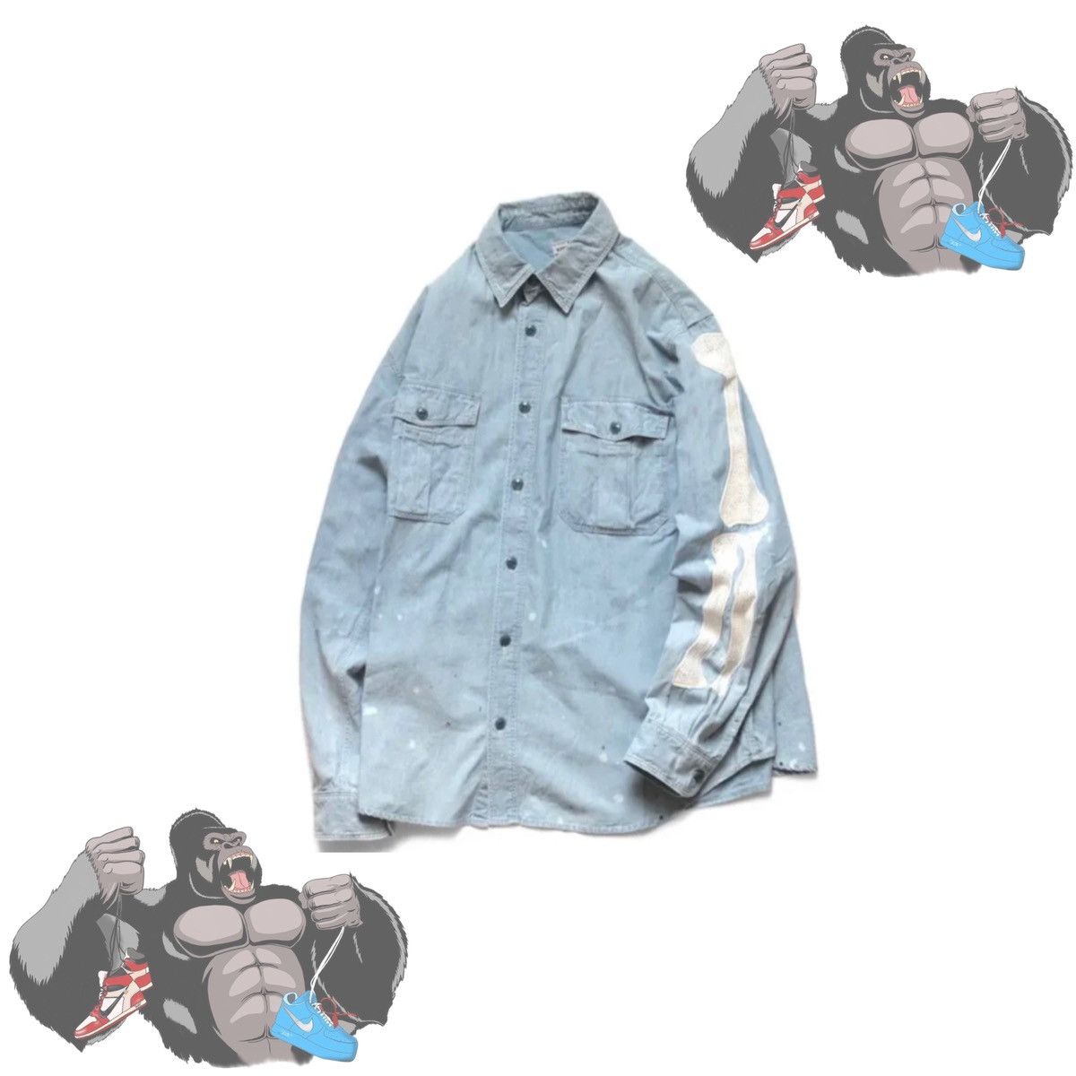 Kapital Kapital Chambray Work Shirt (Bone Embroidery) Size US L / EU 52-54 / 3 - 1 Thumbnail