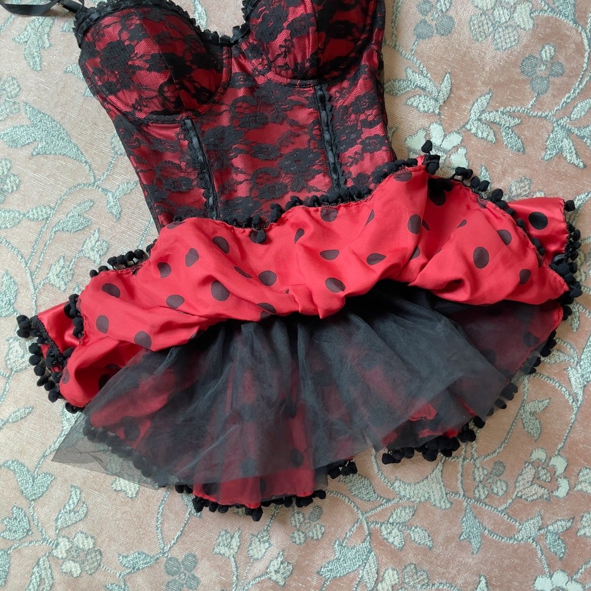 Victoria's Secret Red With Black Polka Dots Corset Bustier Costume (Medium) Size M / US 6-8 / IT 42-44 - 14 Thumbnail