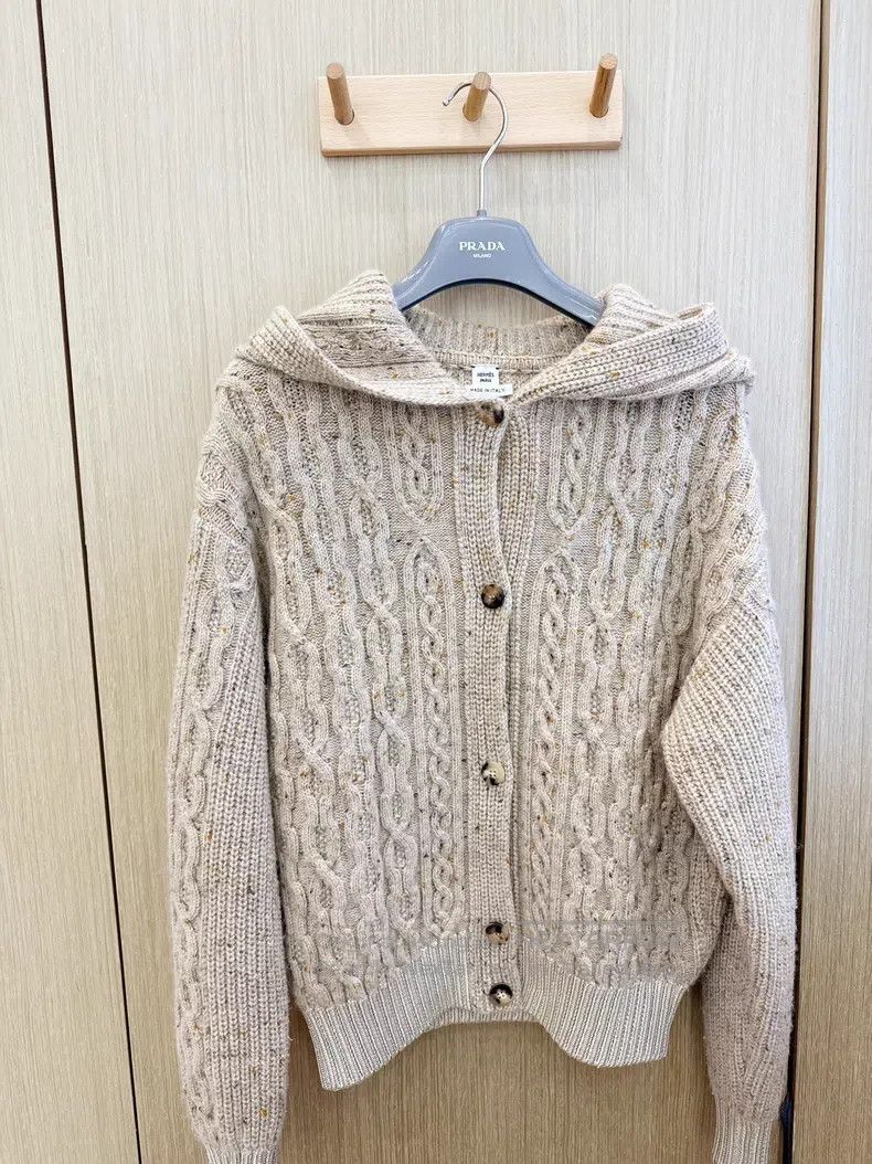 Hermes Hermes Brown Cable Knit Cashmere Hooded Cardigan Jacket Size XS / US 0-2 / IT 36-38 - 2 Thumbnail