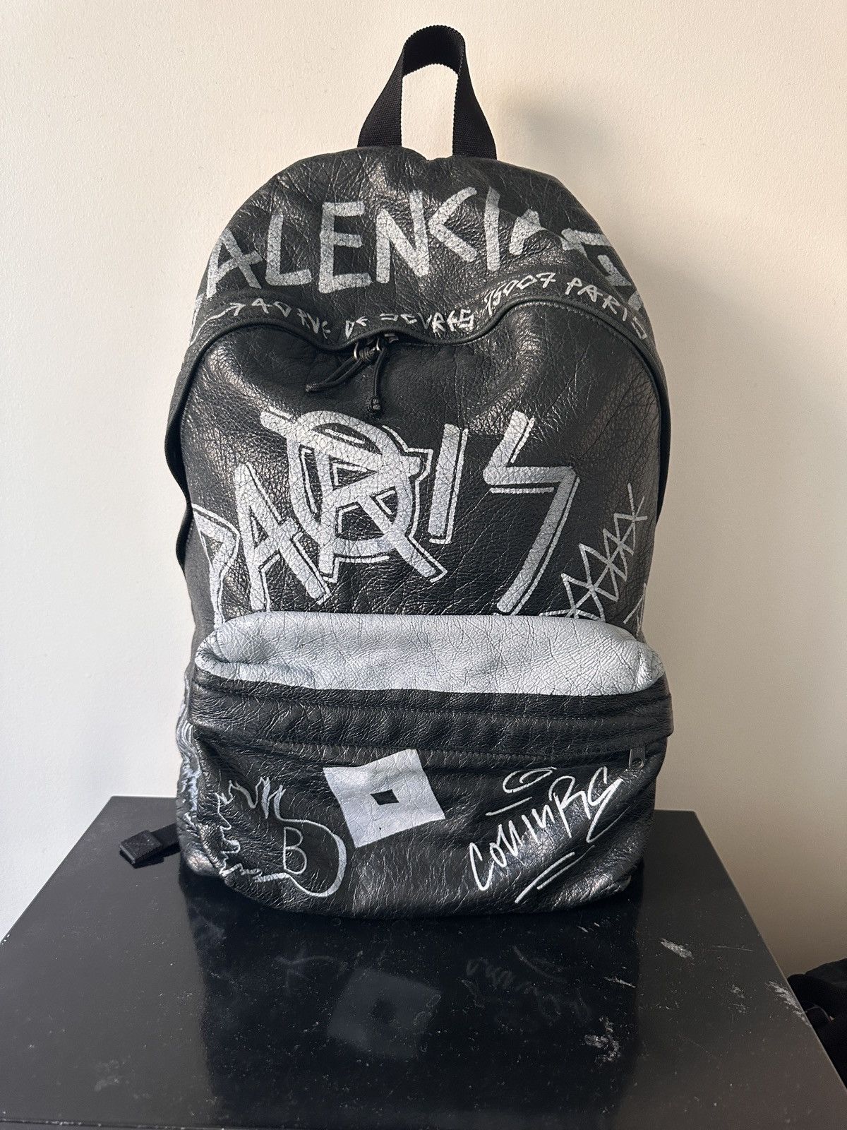 Pre-owned Balenciaga Explorer Graffiti Backpack In Black