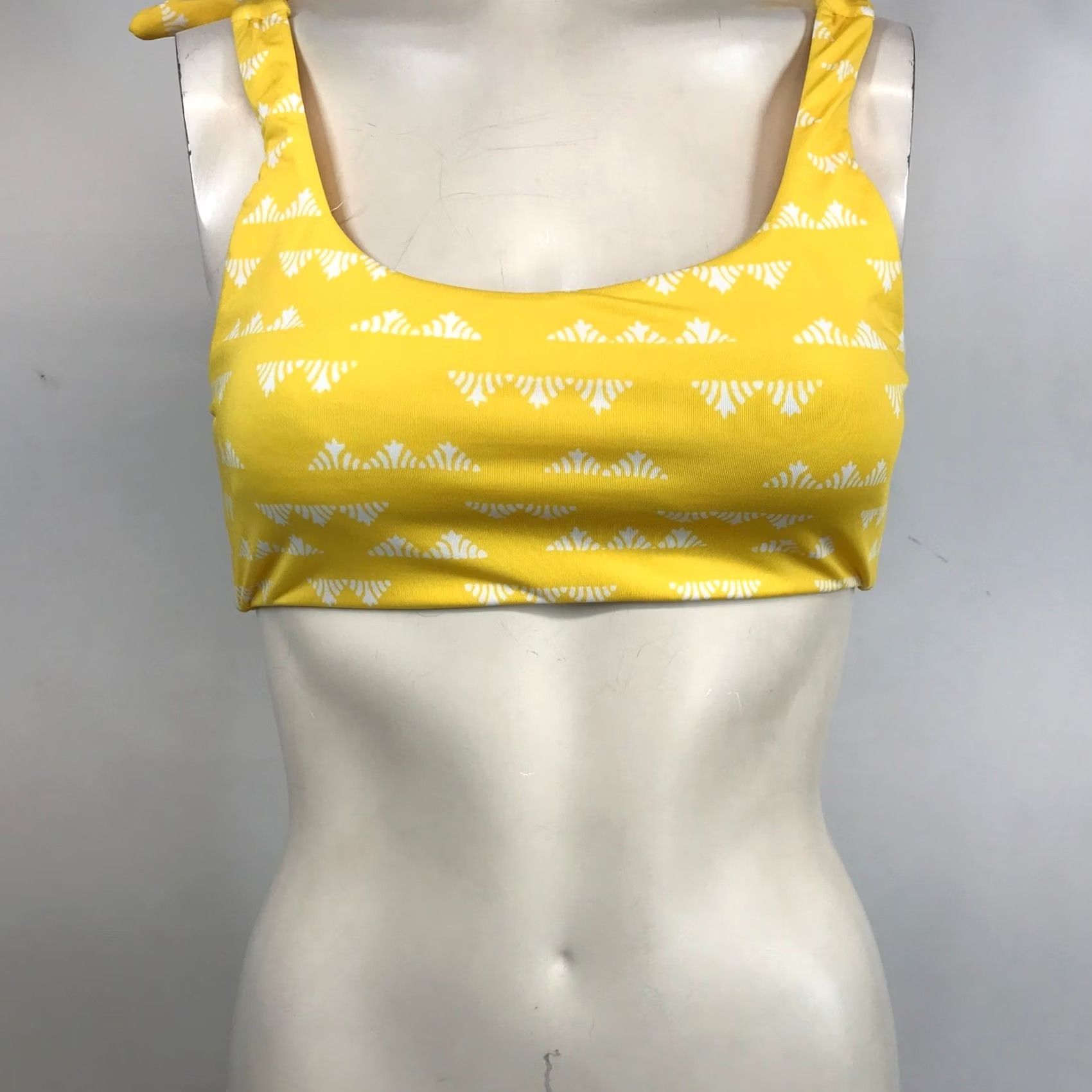 Vintage Carve Designs Geometric Print Tie Shoulder Bikini Top Yellow Small Size S / US 4 / IT 40 - 3 Thumbnail