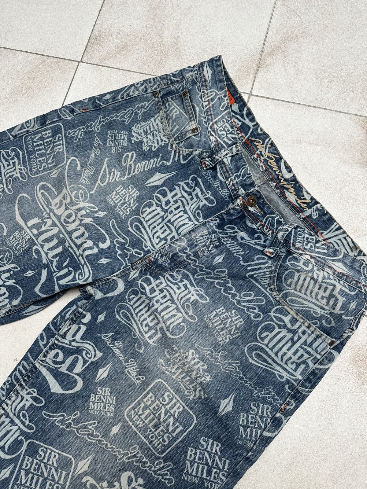 Japanese Brand Sir Benni Miles Baggy Graffiti Denim Shorts-Y2K Streetwear Size US 36 / EU 52 - 2 Thumbnail
