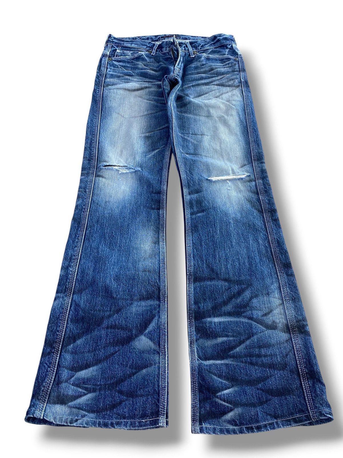 Japanese Brand Blueway Luxe Thunder Wash Ripped Style Flare Jeans Size US 32 / EU 48 - 1 Thumbnail