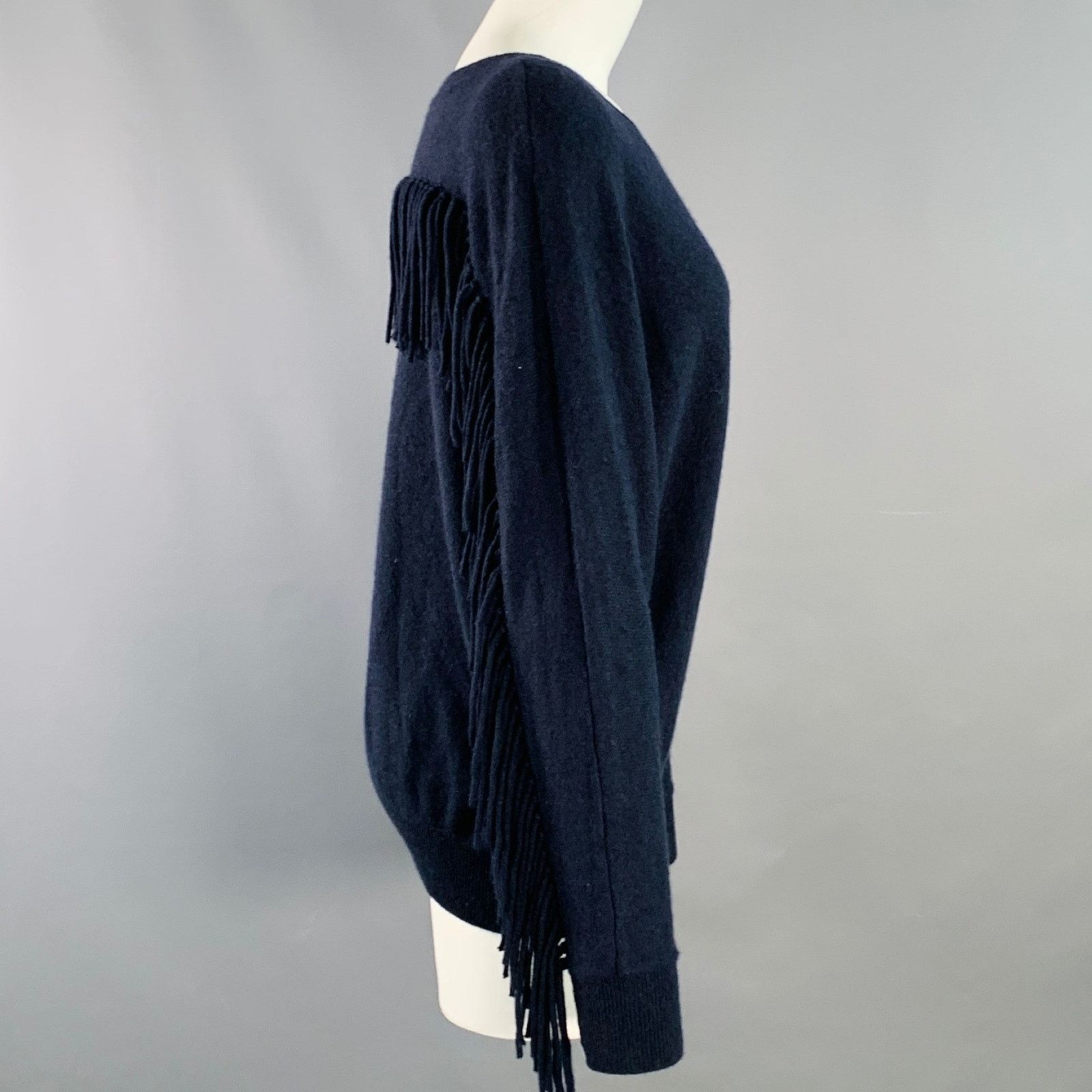 Other MINNIE ROSE Size M Navy Cashmere Fringe Crew Neck Pullover Size M / US 6-8 / IT 42-44 - 2 Thumbnail