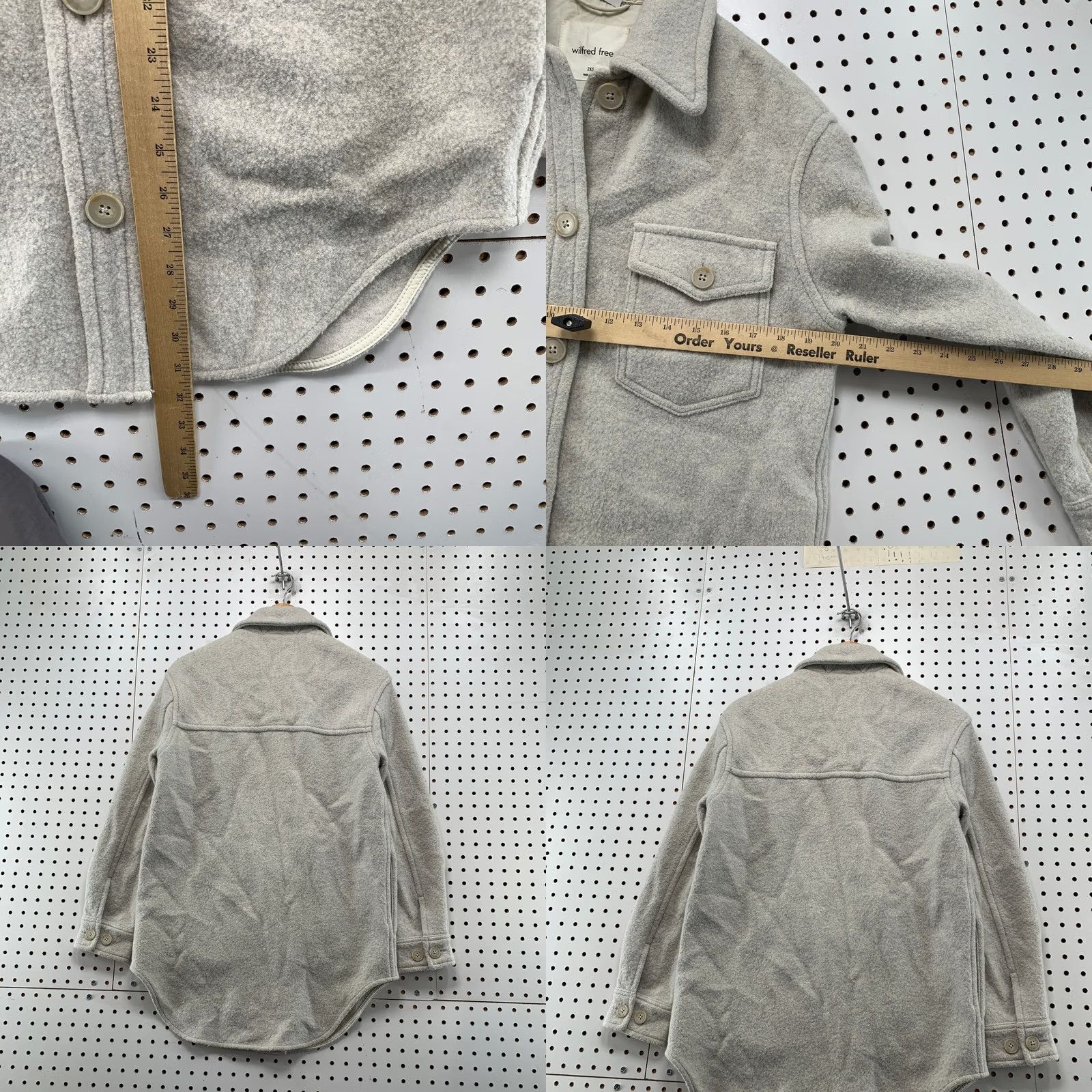Vintage Wilfred Free Ganna Shirt Jacket 100% Merino Wool Gray Shacket XXS Womens Button Front Pockets Casual Workwear Mid-Length Fall Winter Spring Size XXS / US 00 / IT 34 - 8 Thumbnail