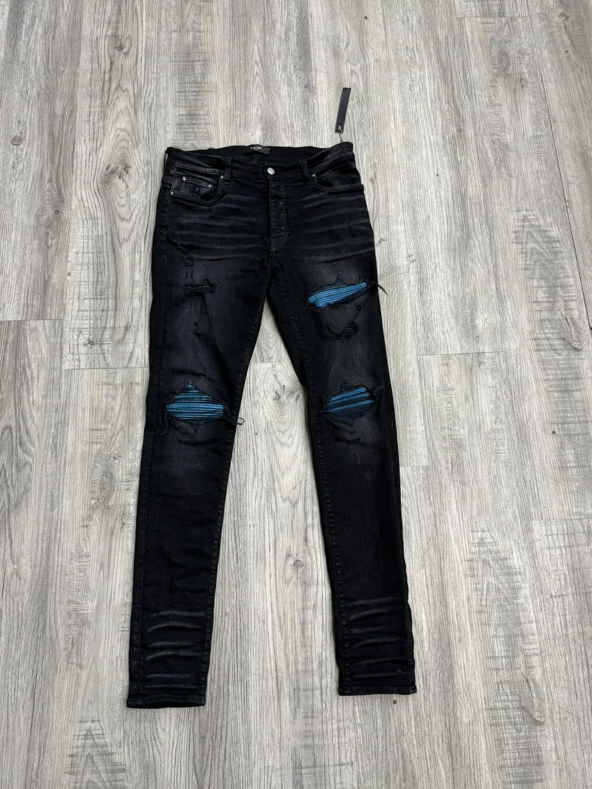 Amiri Amiri MX1 Cracked Paint Jeans (Blue) Size US 33 - 1 Thumbnail