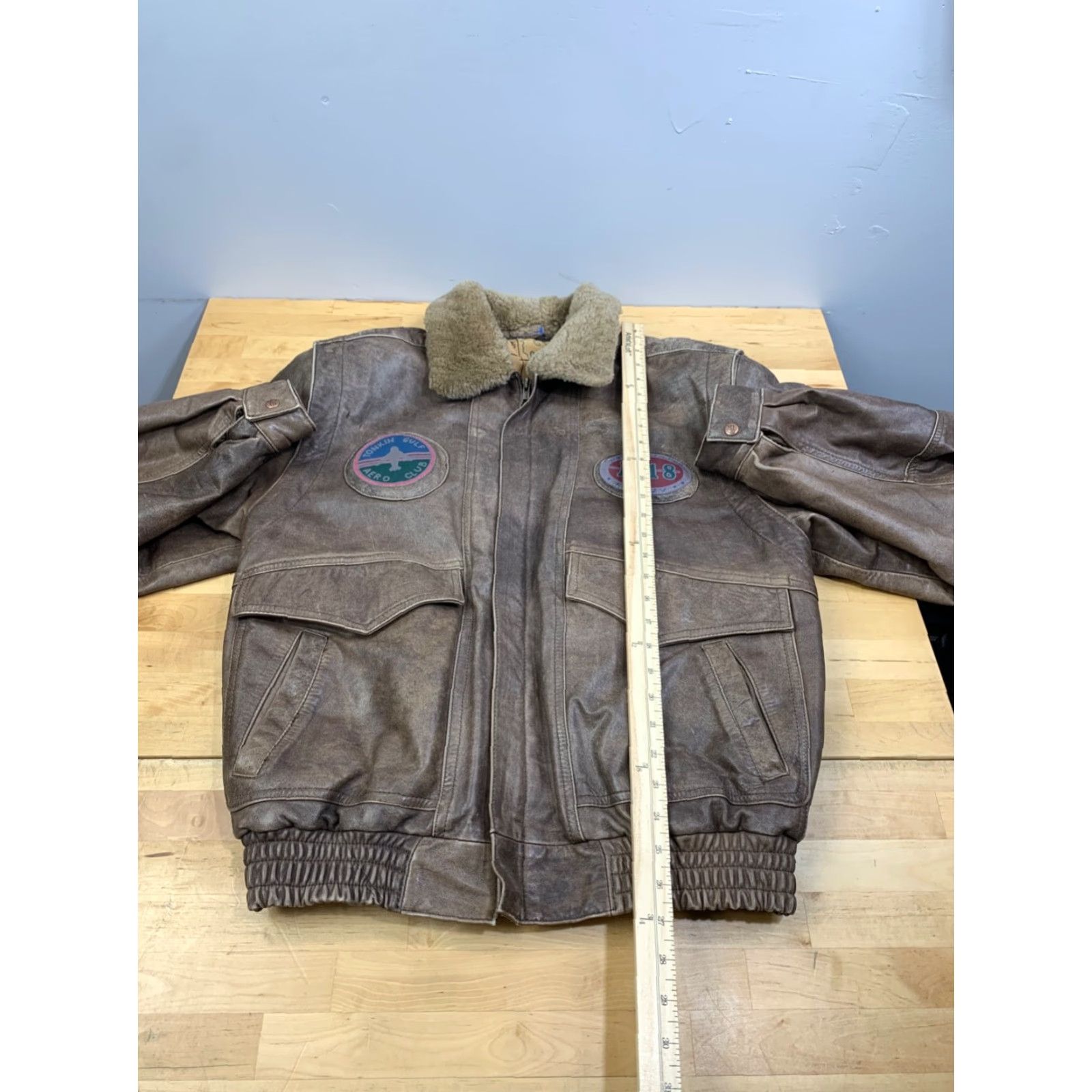 Vintage Giorgio Enrico Flight Jacket Mens 50 Brown F-18 Navy Full Zip Leather Bomber Jacket Winter Fall Casual Mens Brown 50 Navy Logo Full Zip Italy Size US M / EU 48-50 / 2 - 7 Thumbnail