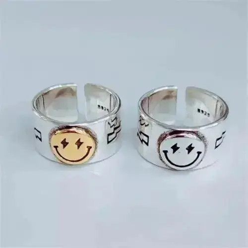 Jewelry Silver Smiley Face Adjustable Ring Size ONE SIZE - 3 Thumbnail
