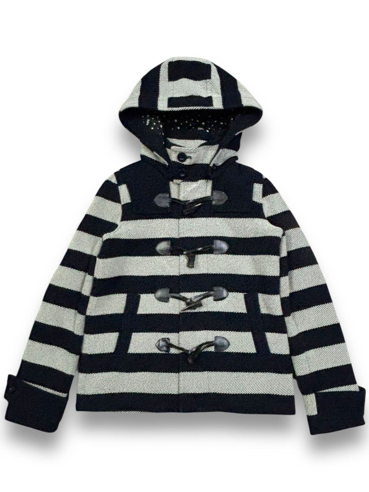 X-Girl X-Girl Navy & Grey Striped Wool Blend Hooded Duffle Jacket Size M / US 6-8 / IT 42-44 - 1 Thumbnail
