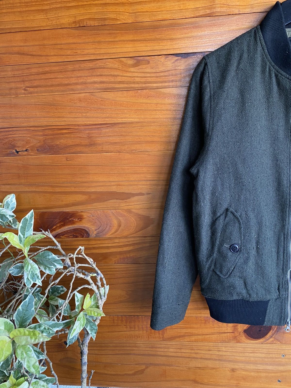 Japanese Brand Vintage Temptation Herringbone Jacket Olive Green Wool Blend Size US L / EU 52-54 / 3 - 6 Thumbnail