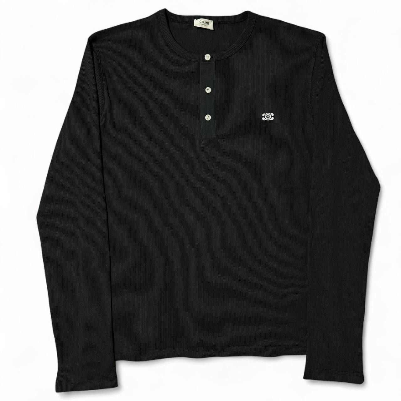Celine CELINE Paris ribbed long sleeve Henley logo t-shirt Size US L / EU 52-54 / 3 - 2 Thumbnail