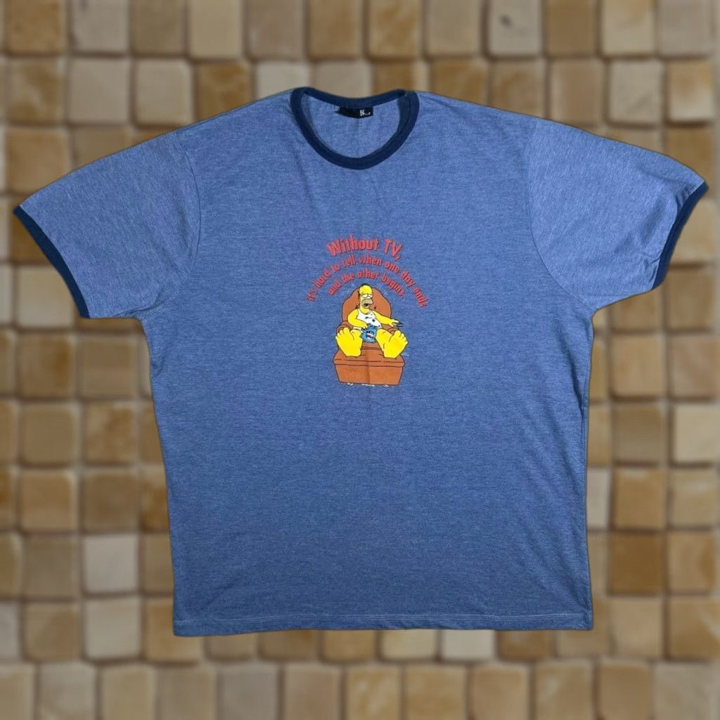 Vintage Vintage The Simpsons "Without TV" T-Shirt XL Blue Ringer BHS 2004 Men Short Sleeve Graphic Print Size US XL / EU 56 / 4 - 1 Thumbnail