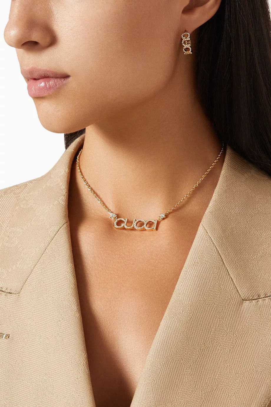 Gucci oc11z0126 Size: OS / Script Crystal Necklace In Gold Size ONE SIZE - 4 Thumbnail