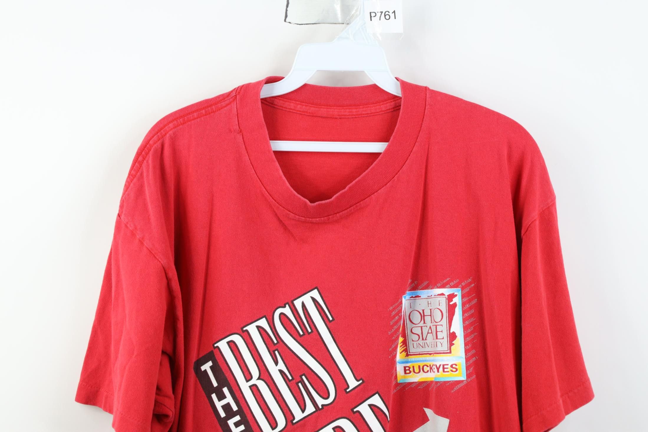 Vintage Vintage 90s Spell The Ohio State University T-Shirt Red USA Size US XL / EU 56 / 4 - 2 Thumbnail