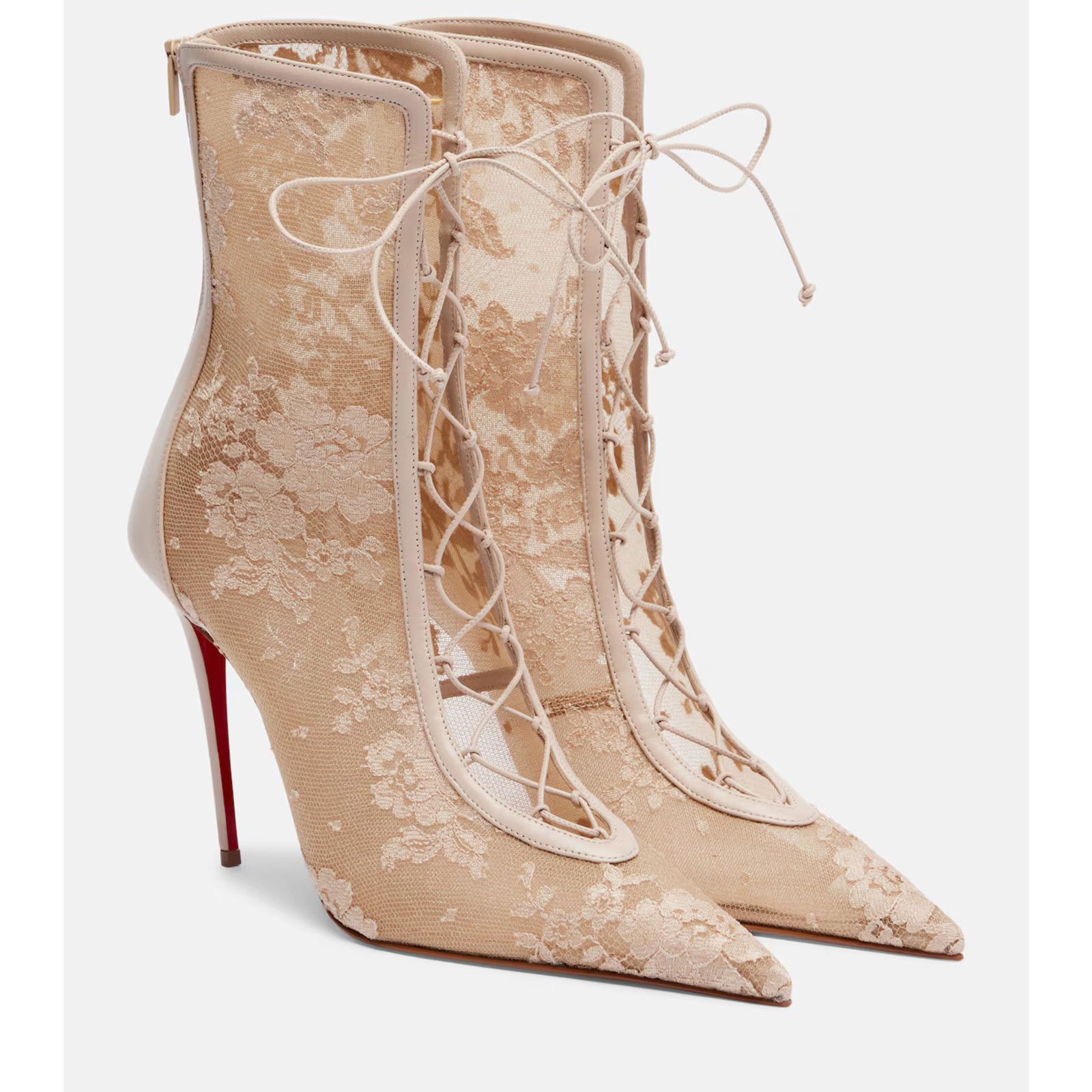 Christian Louboutin KM Lace Booty 100 Pearl Beige Lace Up Ankle Heel Bootie 40 Size US 10 / IT 40 - 3 Thumbnail