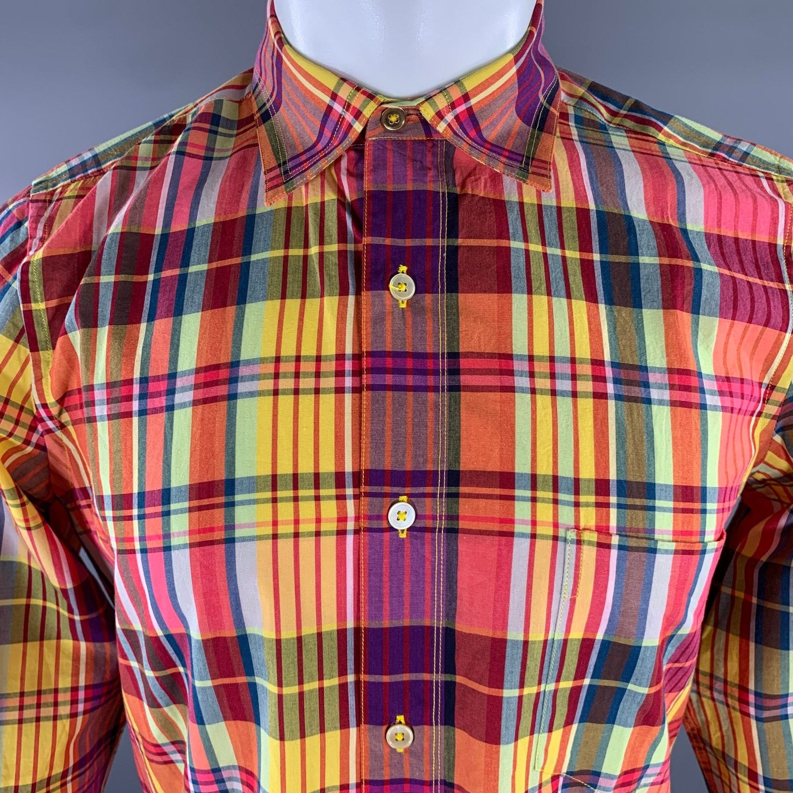 Paul Smith PAUL SMITH Size M Multi-Color Plaid Cotton Cutaway LS Shirt Size US M / EU 48-50 / 2 - 2 Thumbnail