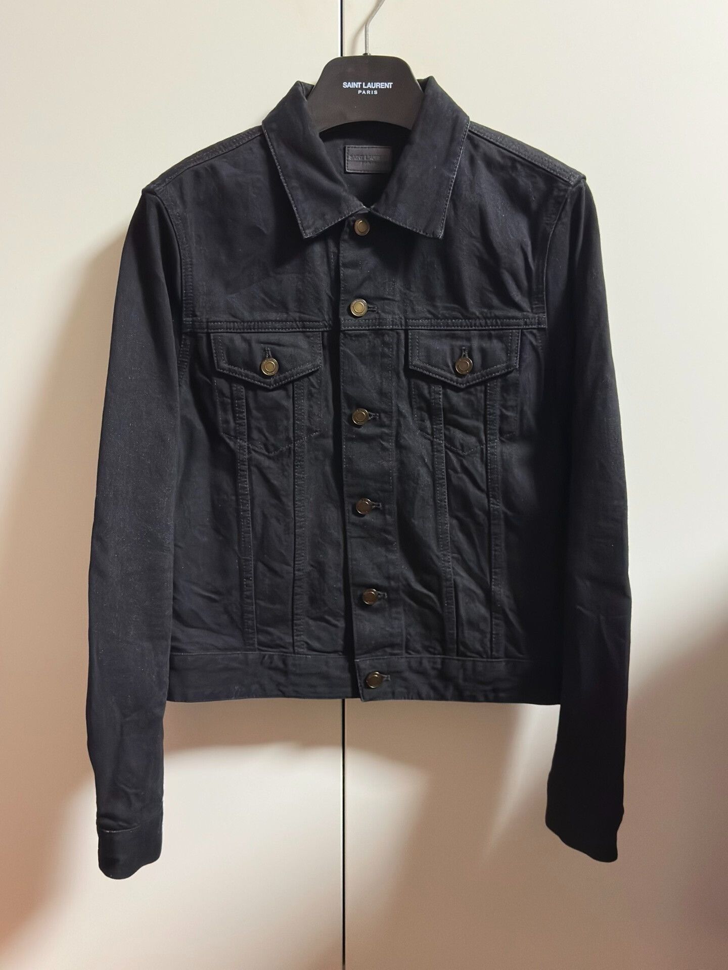 Saint Laurent Paris Saint Laurent Black Distressed Denim Jacket Size US S / EU 44-46 / 1 - 1 Thumbnail