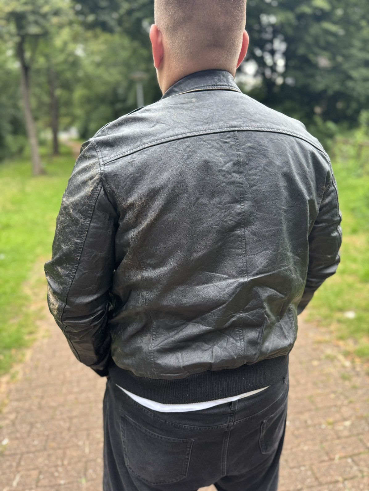 Armani Exchange Armani Jeans Black Leather Jacket – Distressed Look Size US L / EU 52-54 / 3 - 4 Thumbnail