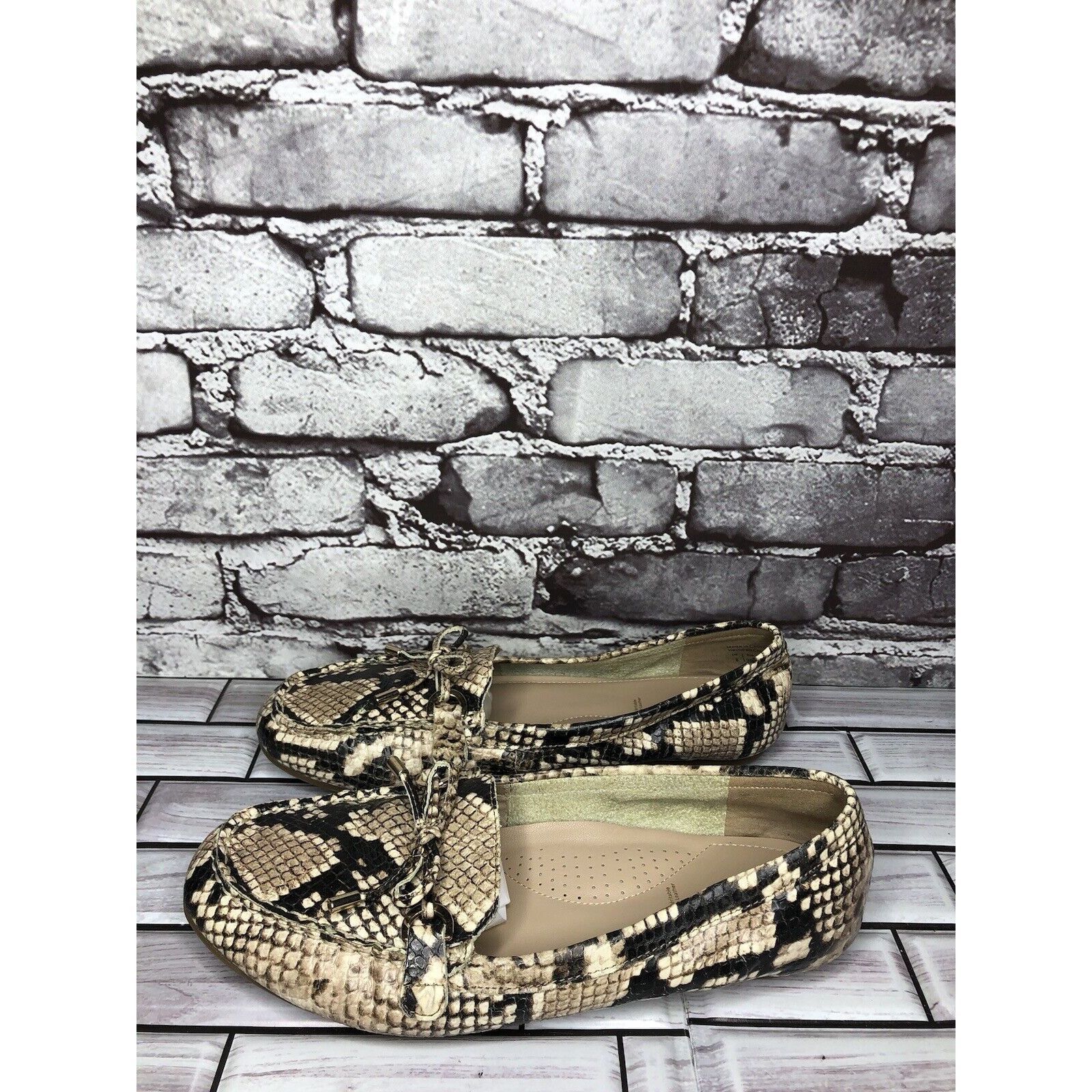 Aldo Aldo Cream Snake Skin Print Bow Leather Mocs Driving Shoes W Size US 7.5 / IT 37.5 - 19 Thumbnail