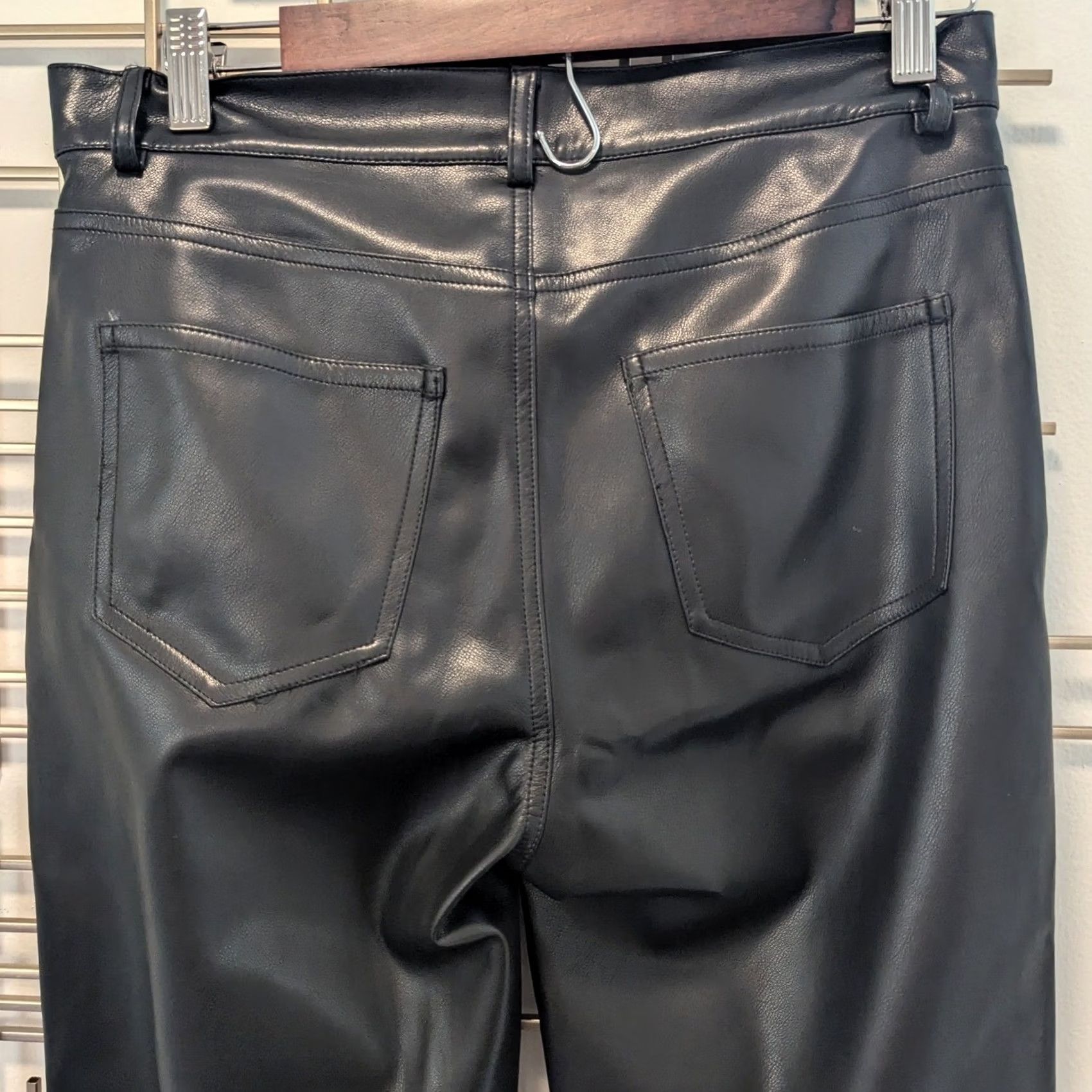 Vintage Mono B Black Vegan Leather Pants Straight Leg Women's M Moto Edgy Punk Goth Pants Casual Streetwear Size 32" / US 10 / IT 46 - 3 Thumbnail