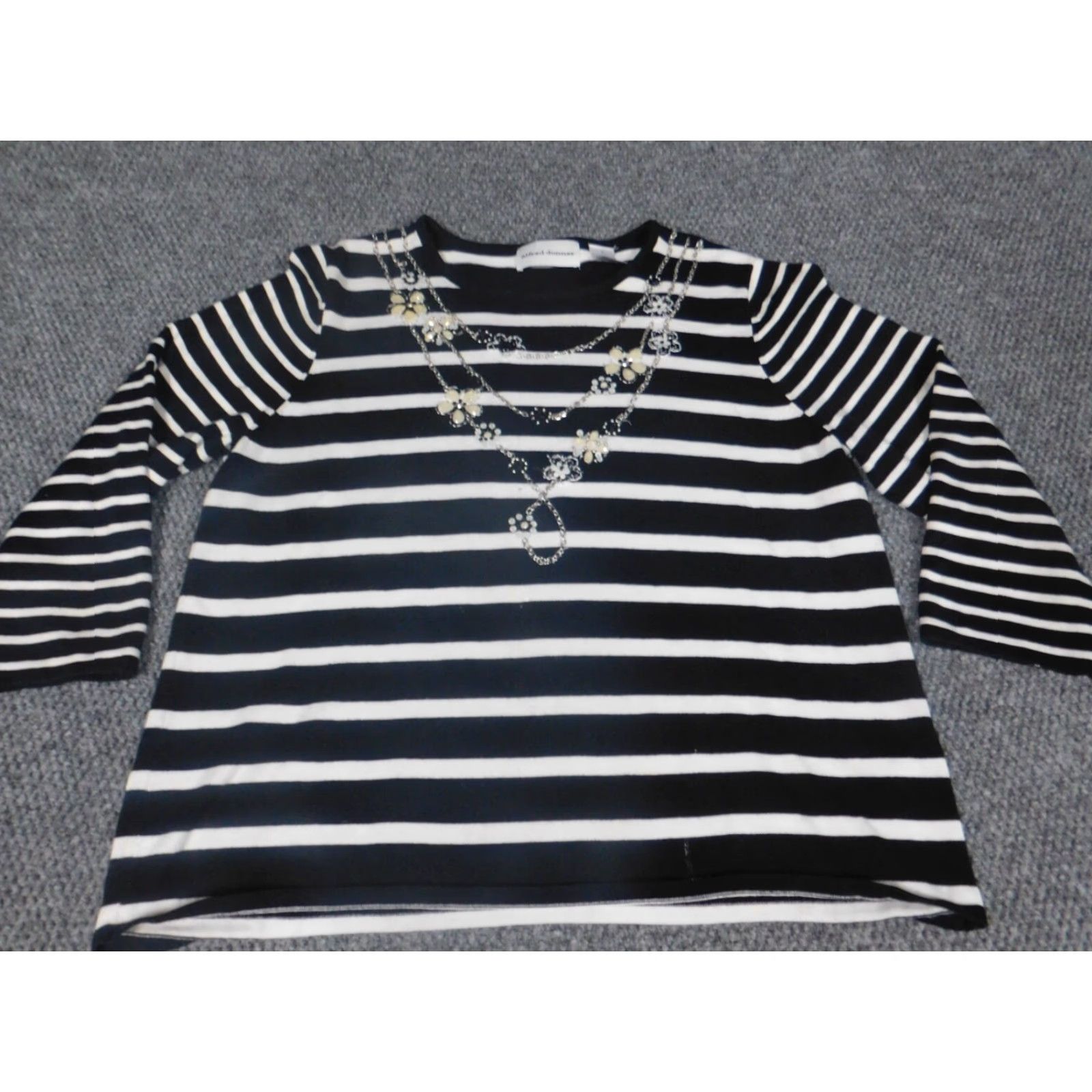 Vintage Alfred Dunner Womens Sweater L Black Striped Round Neck Long Sleeve Raglan Stretch Knit Pullover Size L / US 10 / IT 46 - 2 Thumbnail