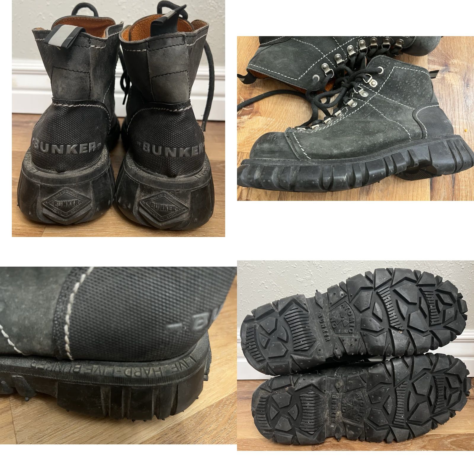 Vintage VINTAGE Bunker Boots Lace Up Combat Goth Grunge 12 H2F Men Boots Gray 90s Suede Leather? Size US 12 / EU 45 - 8 Thumbnail
