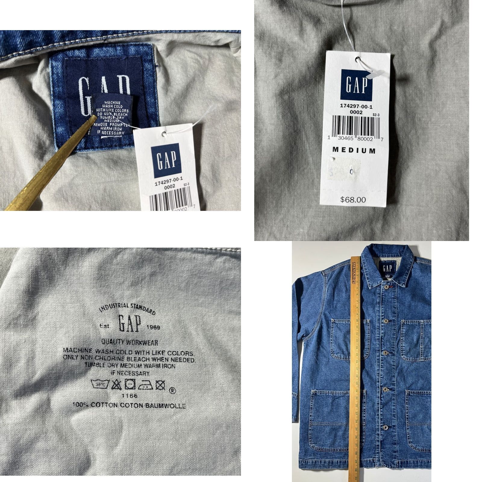 Gap VINTAGE Gap Denim Chore Jacket Mens M Blue Cotton Solid 90s 2000s Pockets Front Button Adjustable Regular Fit Size US M / EU 48-50 / 2 - 9 Thumbnail
