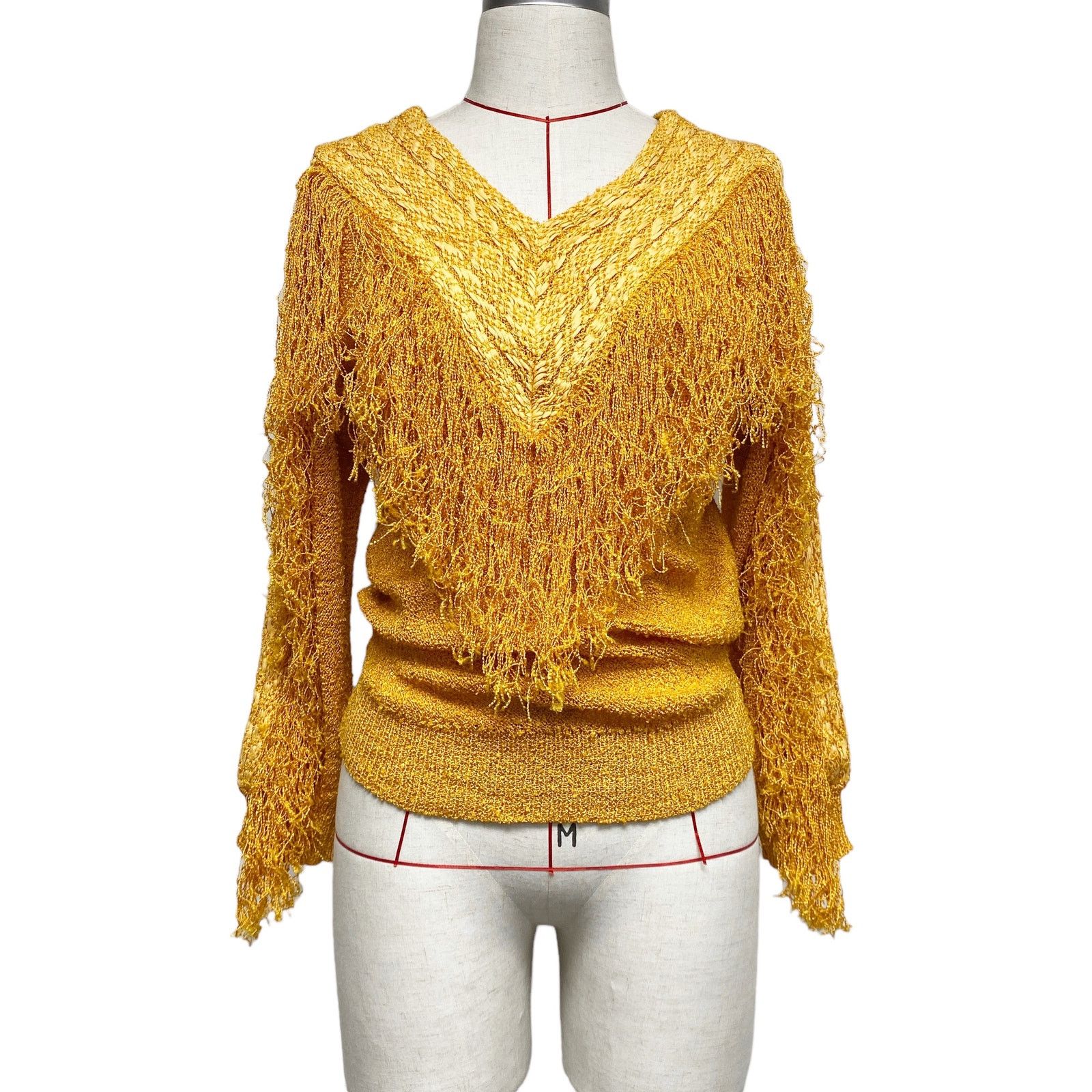 Vintage Vintage French Rags Womens Nubby Knit Long Sleeve Fringe Top Size ONE SIZE - 1 Thumbnail