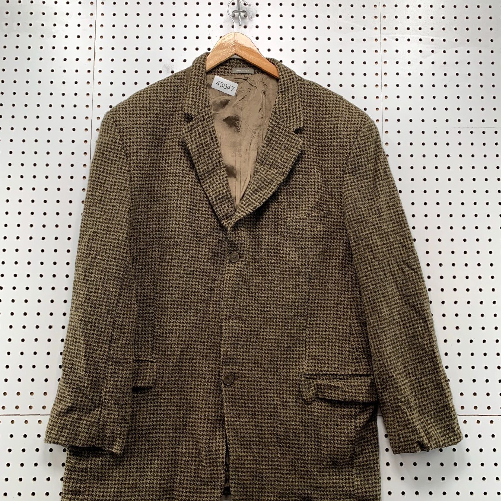 Calvin Klein VINTAGE Calvin Klein Blazer Mens 44-45 Tweed Wool Herringbone Brown USA Size 44R - 2 Thumbnail