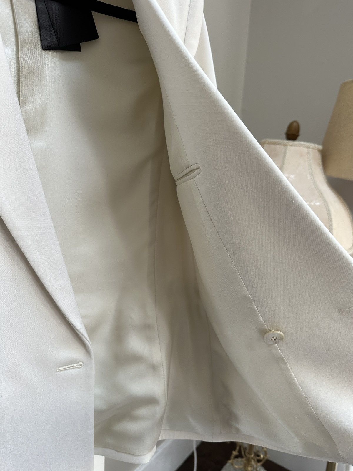 Saint Laurent Paris Ivory Double Breasted Suit Jacket Size 46R - 11 Thumbnail