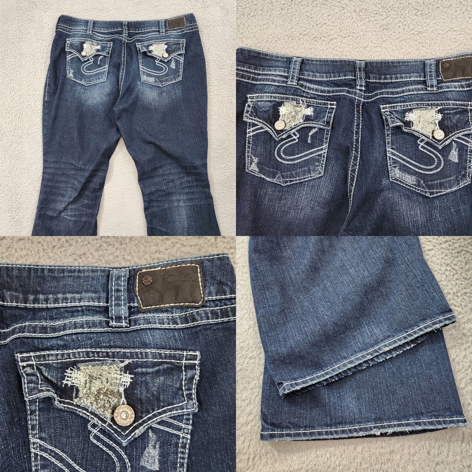 Silver Jeans Womens Jeans 24x32 Blue Denim Distressed Bootcut 32 Inseam Regular Color Blue Womens