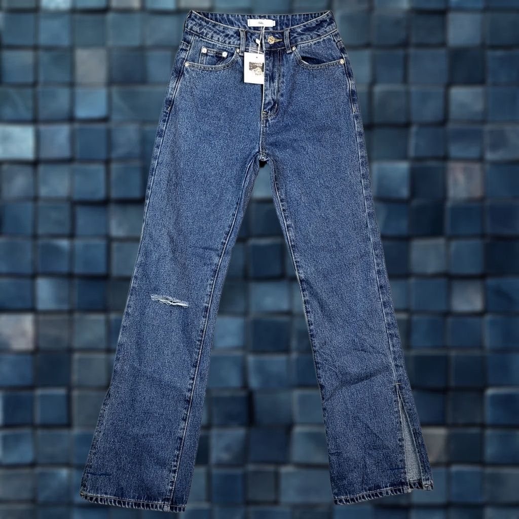 Vintage ADIKA Jeans Women XS Knit High Waist Ripped Straight Split Leg Button Belted Blue Cotton/spandex Casual Modern Size 26" / US 2 / IT 38 - 1 Thumbnail